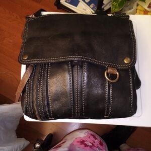 Fossil Pebbled Black Leather Crossbody Morgan Traveler Bag Multiple Pockets EUC